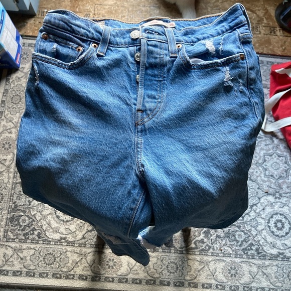 Levi's Blue Straight skinny premium Denim Jeans with Light distressing - Picture 2 of 4